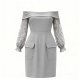 Gray Off-Shoulder Lace-Sleeve Dress