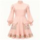 Blush Pink Mandarin-Collar Embroidered Dress