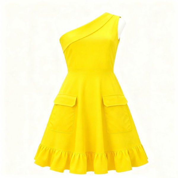 Yellow One-Shoulder Ruffled Dress